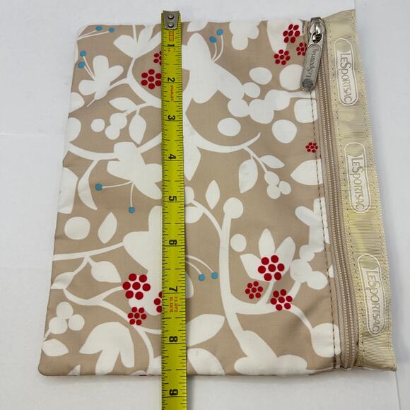 Le Sportsac Classic 1 Zip Cosmetic Pouch MakeUp Bag Beige Floral Butterfly Print - Picture 5 of 6